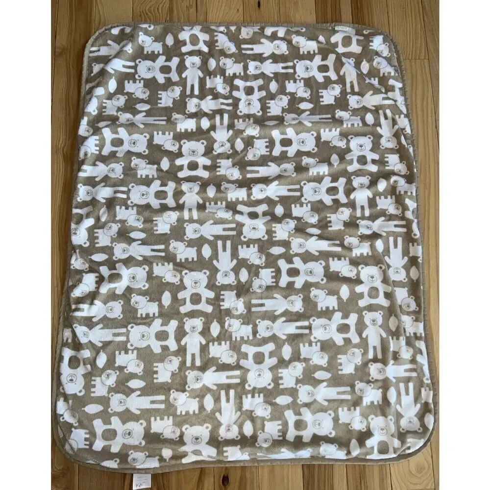 Carters Brown Tan White Animal Shapes‎ Baby Blanket Sherpa Teddy Bear Leaf
